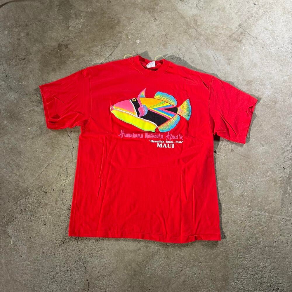 Vintage 90s Red Maui Hawaii Fish Graphic Tee